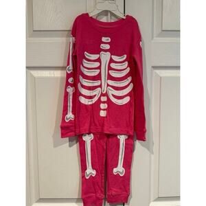 New Komar Girls Sz 6 Pink Glow Skeleton Pajamas Set Halloween Sleepwear Costume